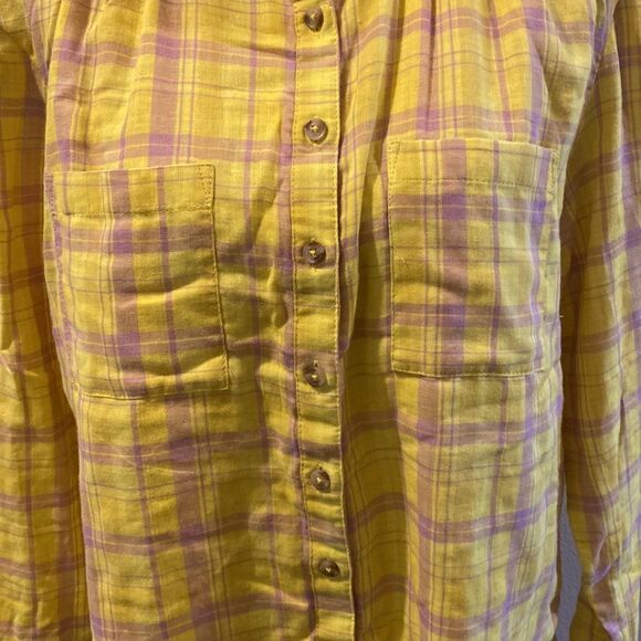 NWOT Anthropologie x Seen Worn Kept Plaid Buttondown Top Shirt in Yellow Size 6 - Picture 7 of 16